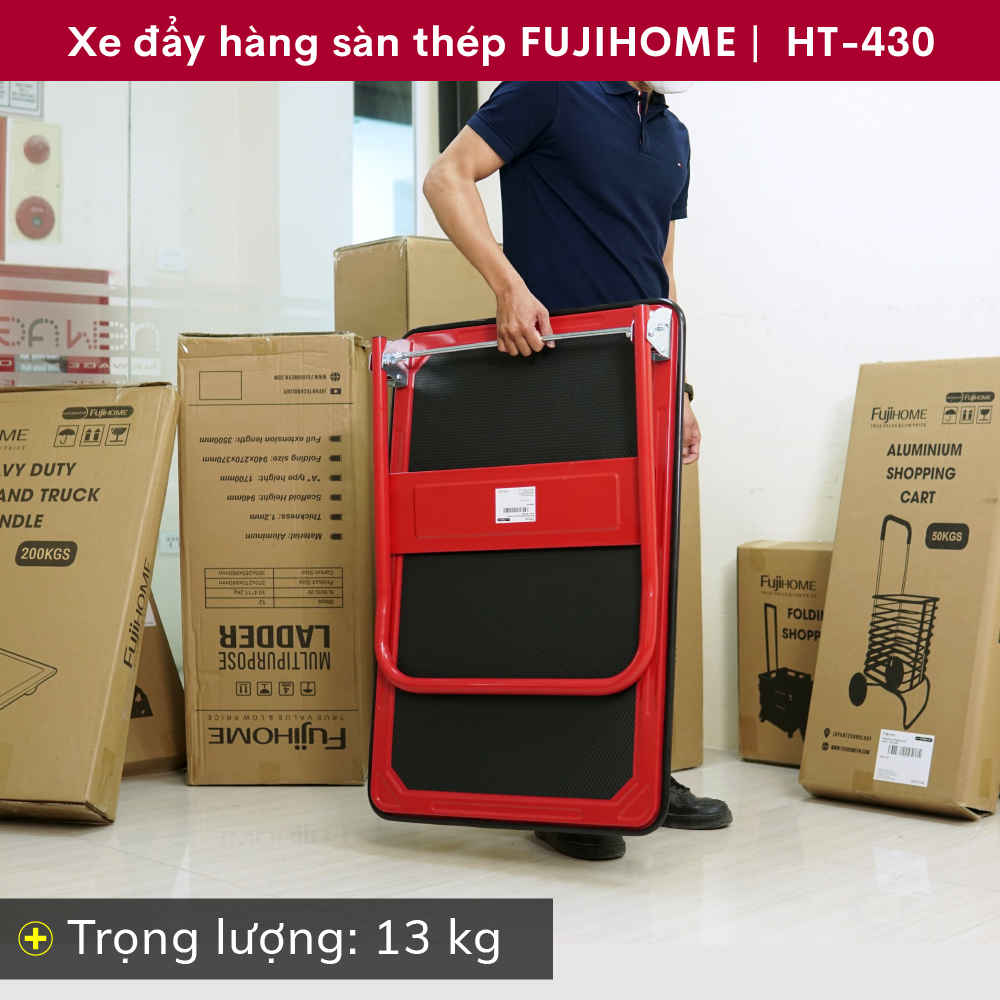 Xe đẩy hàng sàn thép FUJIHOME HT-430 4 bánh tải trọng 300kg, Công nghệ Nhật Bản, xuất xứ chính hãng