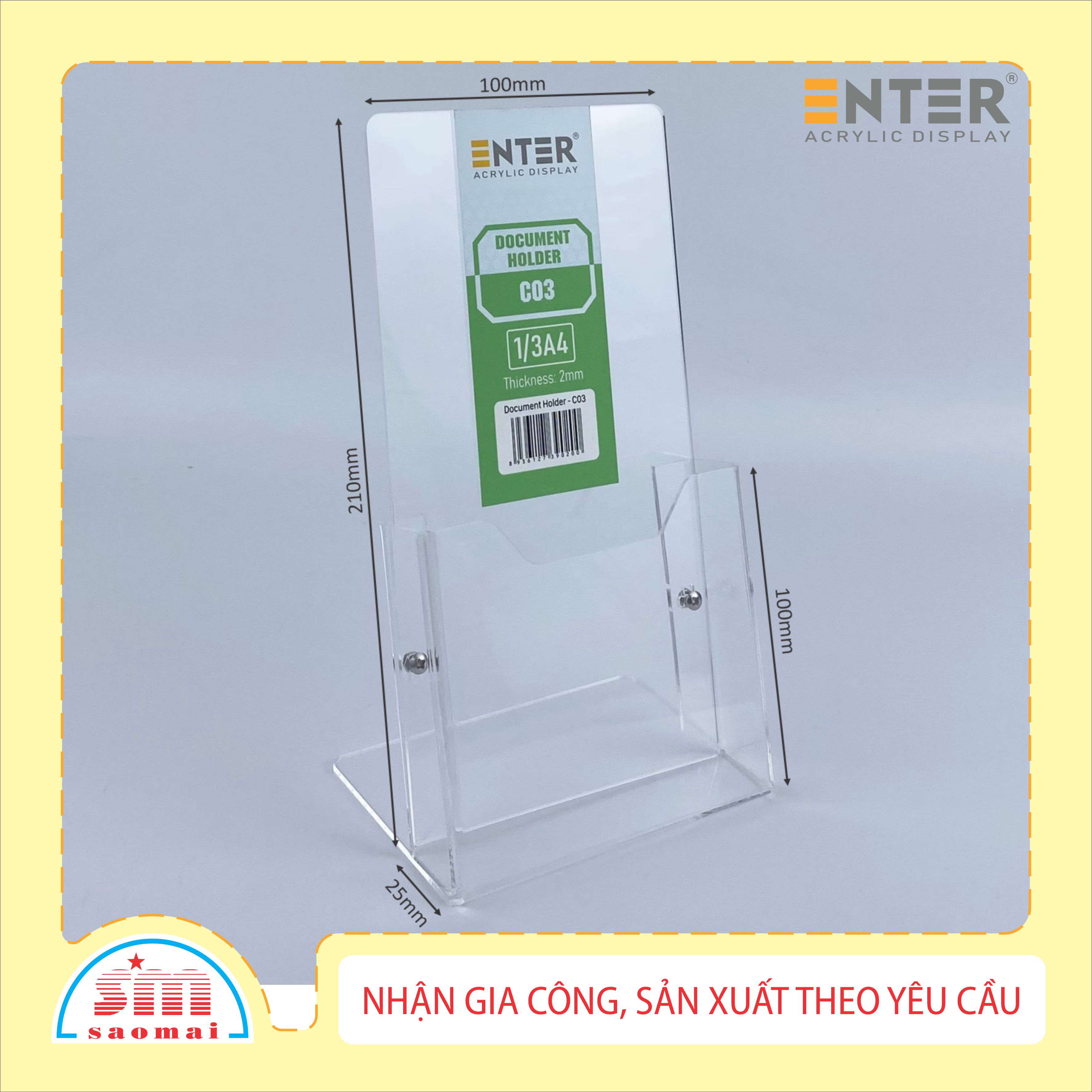 Kệ nhiều giấy 1 ngăn mica Enter C03 10x21cm 1/3A4 đứng 2mm