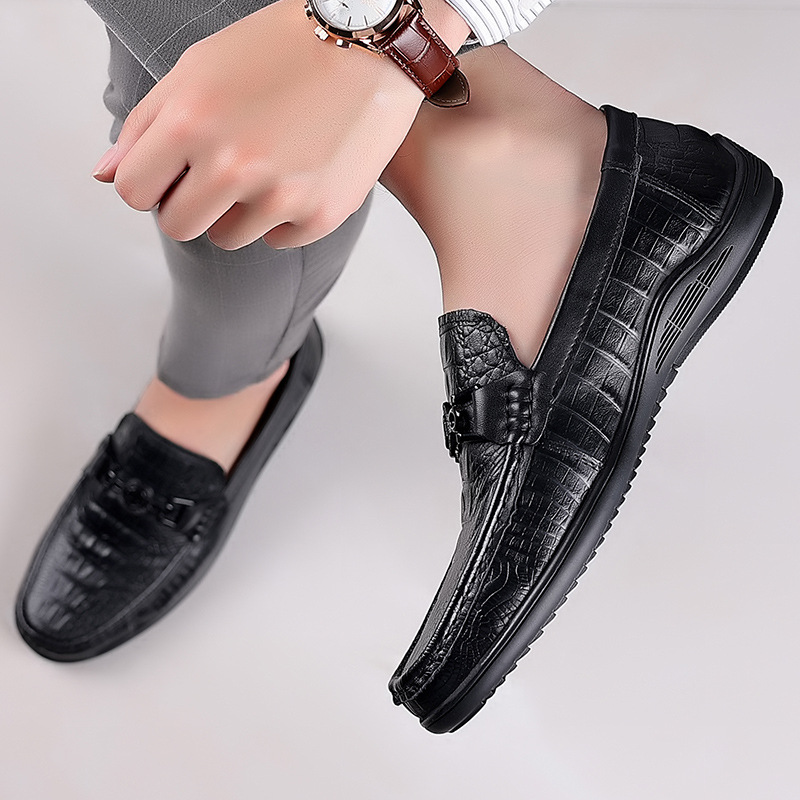 Giày mọi xỏ vân cá sấu, giày lười da cỡ lớn EU:45-46 cho nam cao to chân ú bè. Big size lazy-driving-boat-slipper-loafer shoes - GL200