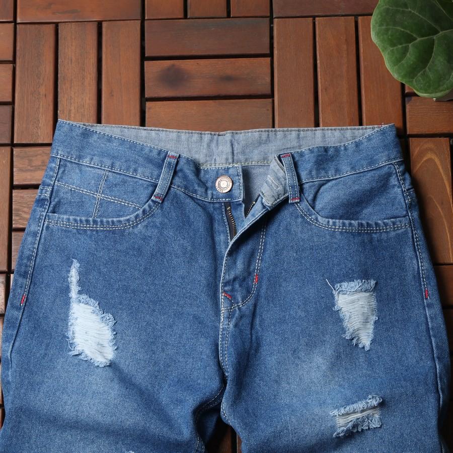 Quần short jean nam xanh nhạt cào rách GN33 Gấu Nâu