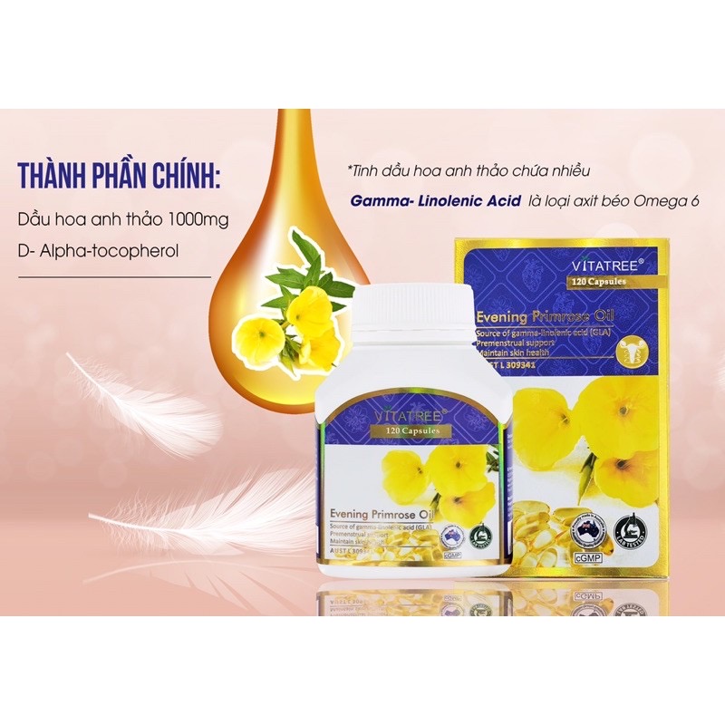 Viên uống Tinh dầu hoa anh thảo Vitatree Evening Primrose , hộp 120v, chăm sóc sức khoẻ phái đẹp