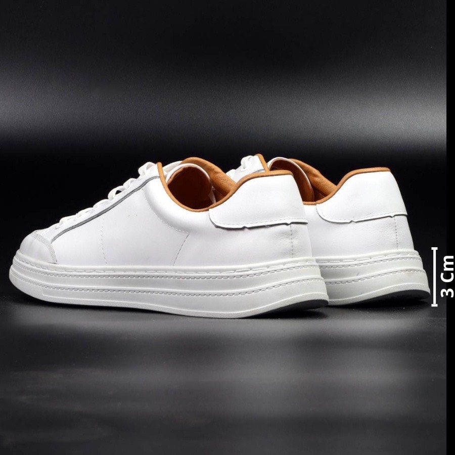 Giày Thể Thao White Sneaker da bò thật, đế khâu cao 3,5cm, dễ phối đồ - BH 1 năm