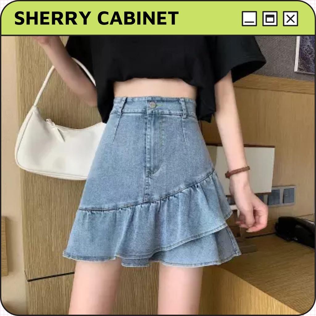 Chân váy bò jeans denim lưng cao phối đuôi cá bèo nhún phong cách cá tính (Có quần lót trong)