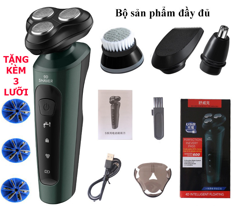 Máy Cạo Râu 9D SHAVER - Máy Cạo Râu 4 Trong 1 Hàng Nhập Cao Cấp, Bảo Hành Lỗi 1 Đổi 1 - Tặng 3 Lưỡi Thay Thế