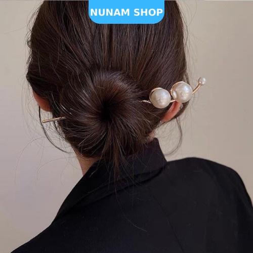 Trâm cài tóc kim loại ngọc trai nhân tạo thiết kế sang trọng Hàn Quốc Nunam Shop