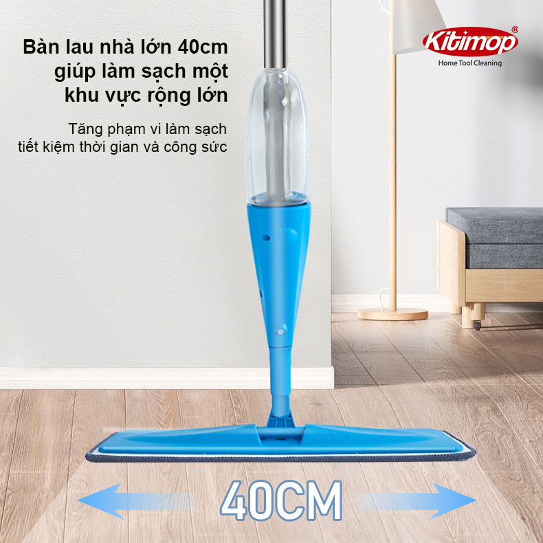 Cây lau nhà phun sương thông minh xoay 360 độ lau sạch khô nhanh - Kitimop Spray