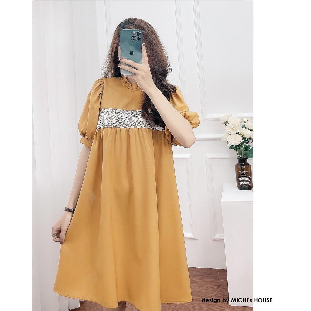 Váy suông thiết kế, ngực phối ren, đầm xuông rộng freesize, 3 màu mã V193 - Michi's House