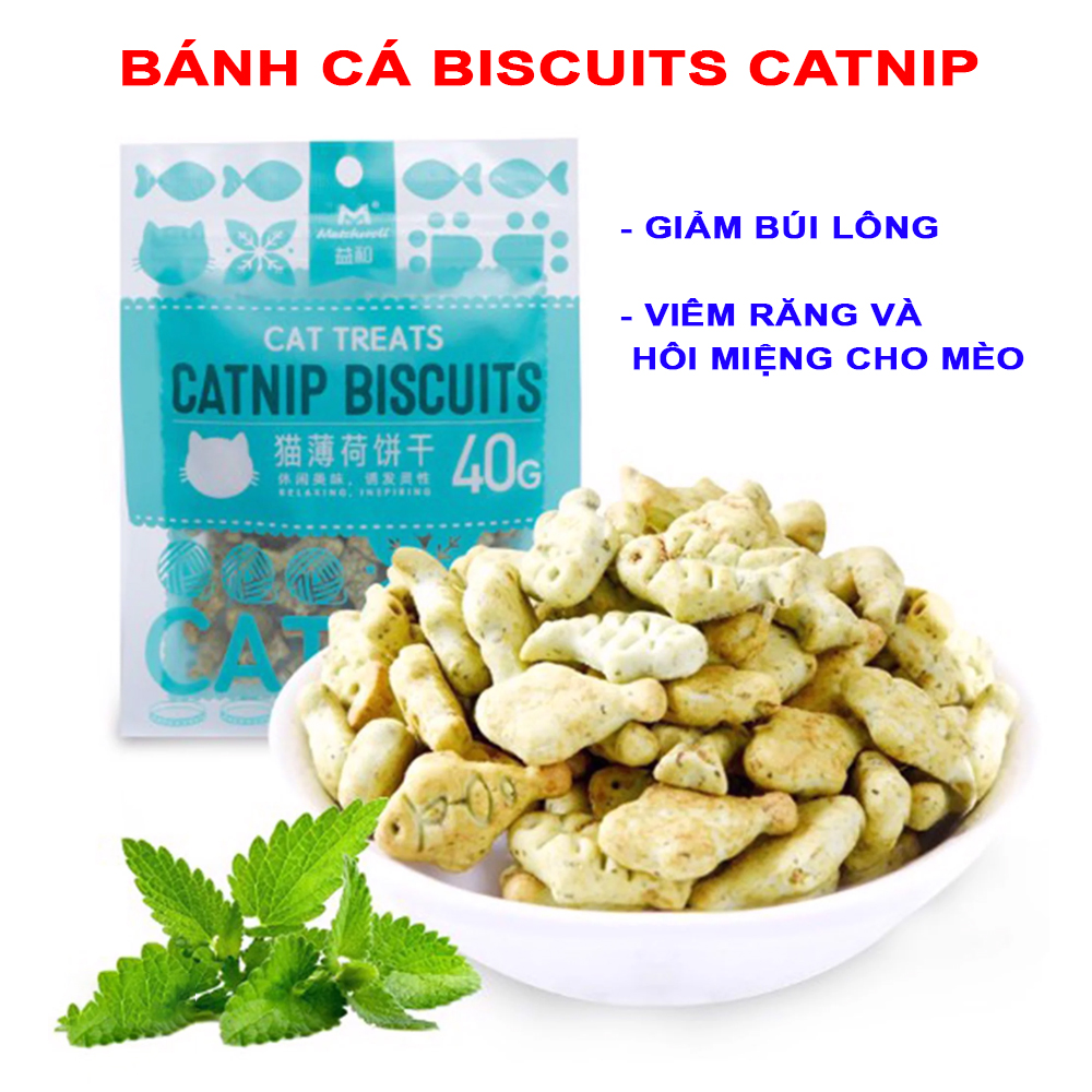 Bánh Cá Biscuits Catnip Giảm Búi Lông Viêm Răng Hôi Miệng Cho Mèo Gói 40g