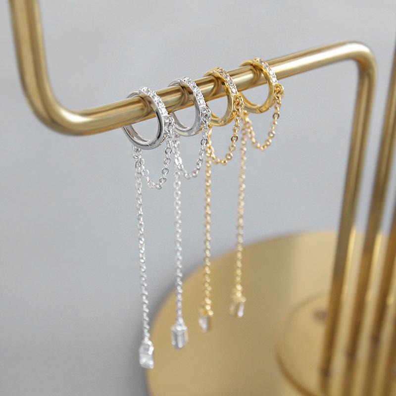 Hoa tai đuôi dài đính đá phong cách đơn giản hiện đại ấn tượng hàn quốc-HTB0021