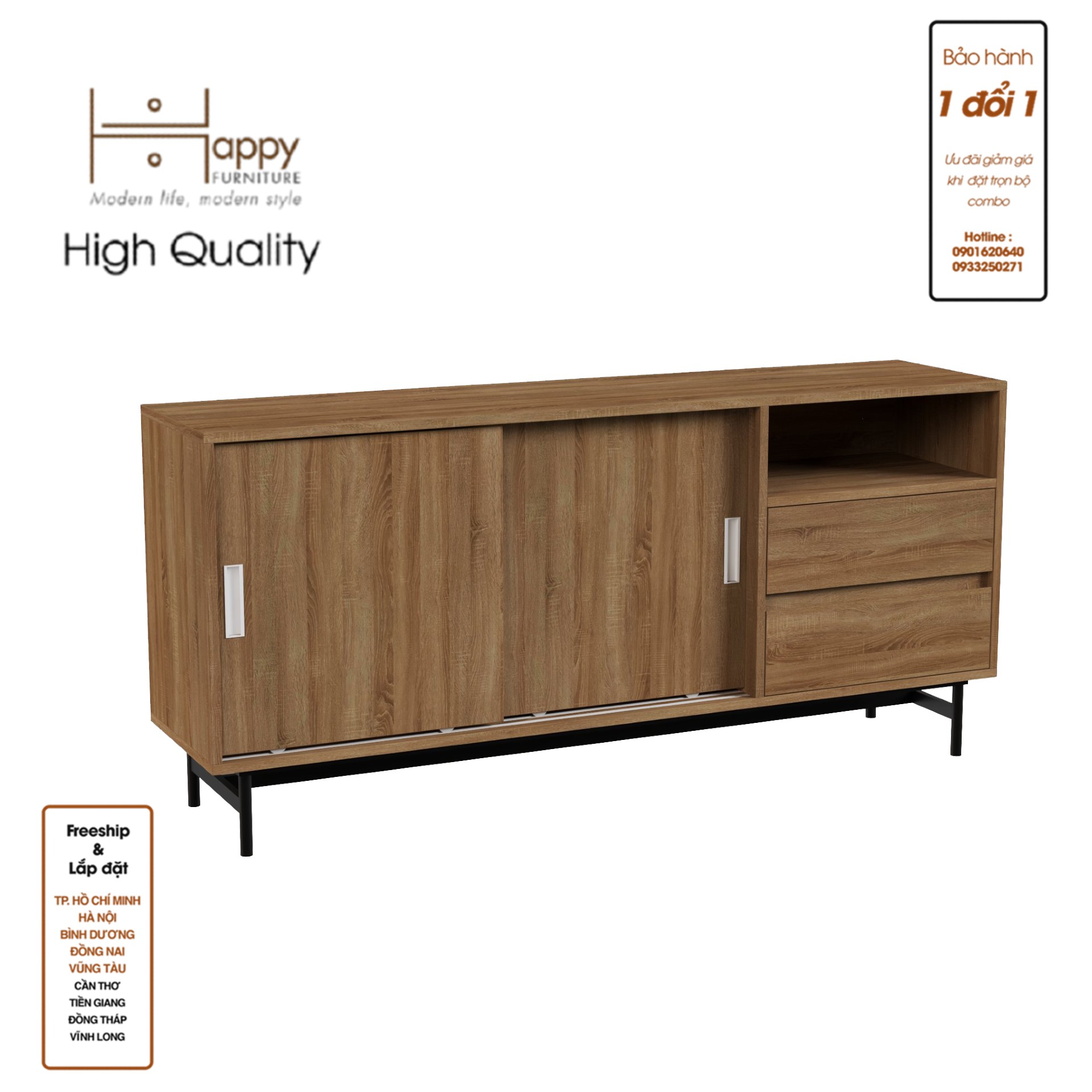 LUCA, Tủ lưu trữ 2 ngăn cánh lùa - Chân sắt, 150cm x 36cm x 70cm , TCL_023