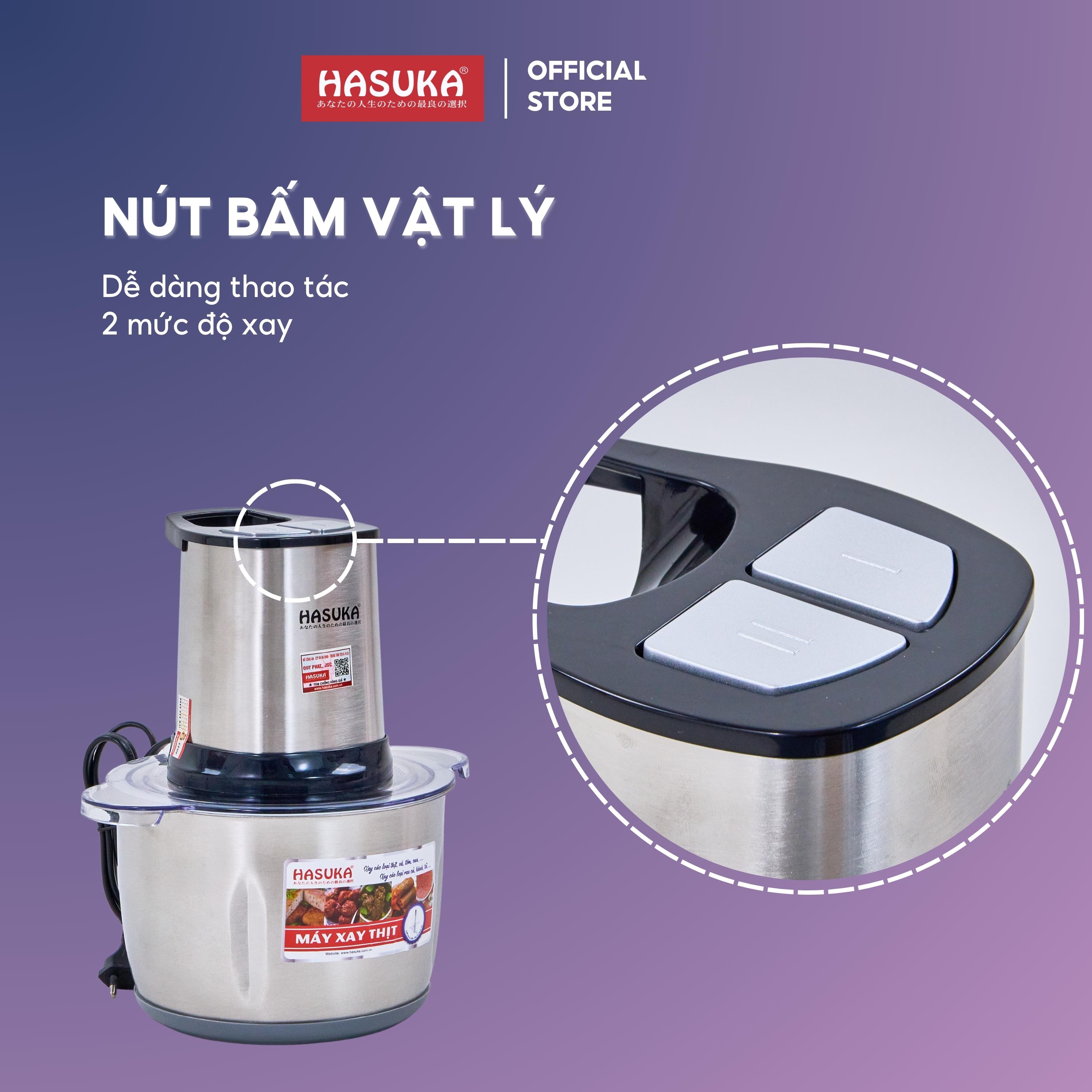 Máy xay thịt Hasuka HSK-123 dung tích 2 L, cối inox 304 dày dặn không lo nứt vỡ, 2 tầng lưỡi dao xay nhanh hơn - HÀNG CHÍNH HÃNG