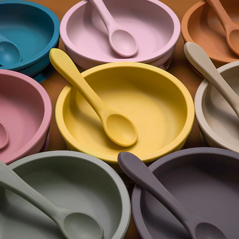 Không Chứa BPA Silicone Cho Bé Bộ Đồ Ăn Cho Bé An Toàn Hút Silica Gel Cho Ăn Thức Ăn Đặc Bát Đĩa Và Thìa Kids Cho Bé thứ