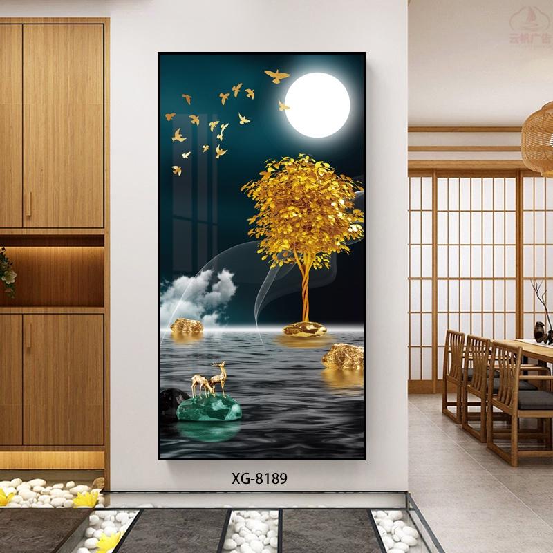 Tranh Đơn Canvas Treo Tường Hiện Đại - Tranh Cặp Hươu Bên Sông Trong Đêm
