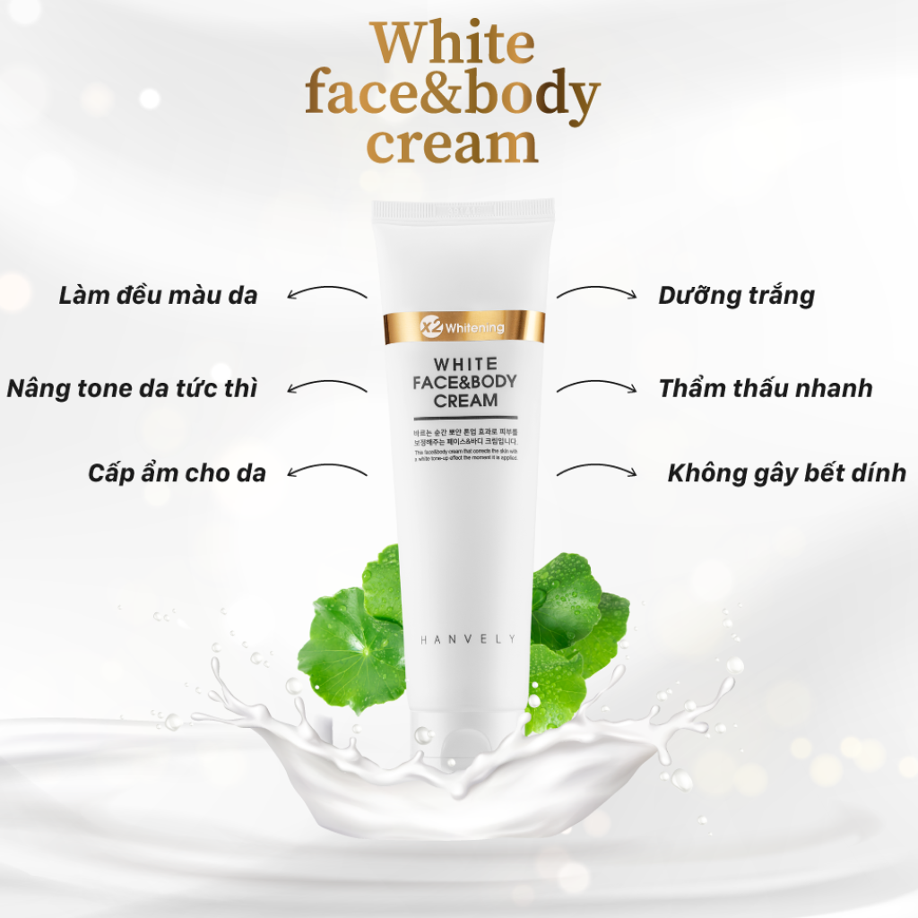 Kem Trắng Da Hanvely White Face & Body Cream dưỡng trắng da mặt và toàn thân 120ml