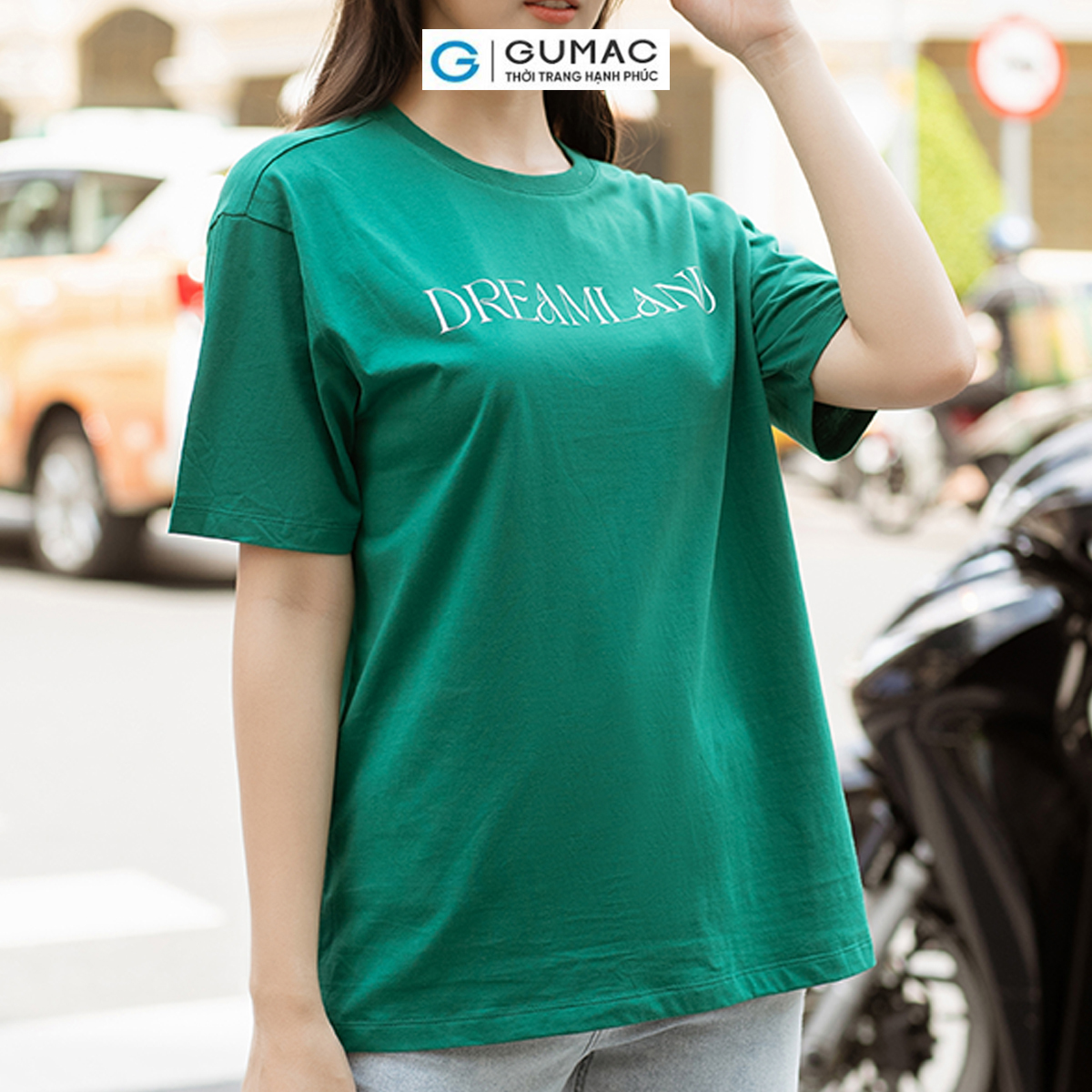Áo thun nữ cổ tròn tay ngắn in chữ nổi trẻ trung năng động thời trang GUMAC ATD06070