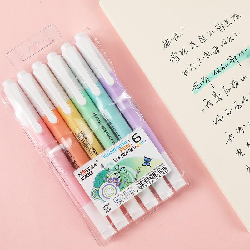 Bút highlight pastel 2 đầu DecorMe bút nhớ trang trí sổ bản dupe Stabilo set 6 bút