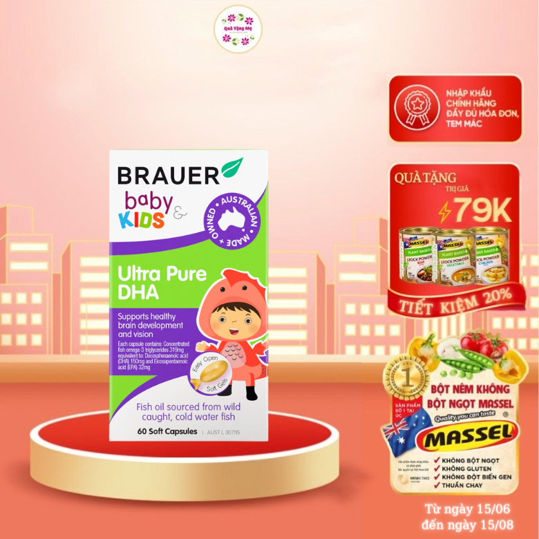 DHA cho trẻ từ 7 tháng Brauer Baby &amp; Kids Ultra Pure DHA Úc Giúp phát triển não bộ, tăng khả năng tập trung, cải thiện thị lực - QuaTangMe Extaste