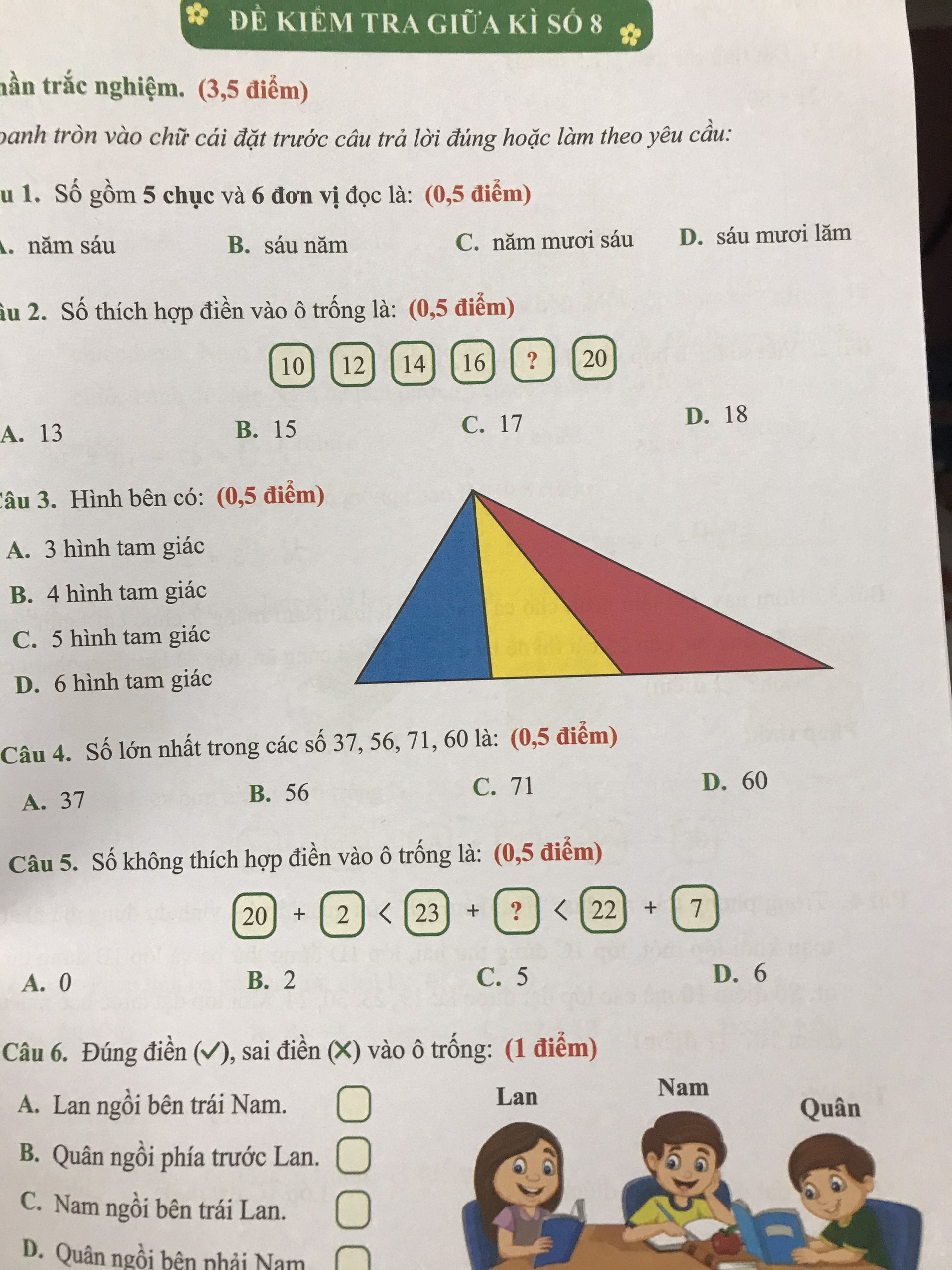 Đề kiểm tra Toán 1 học kì 2