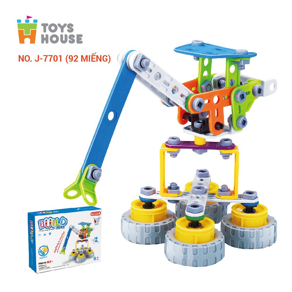 Đồ chơi giáo dục Stem - lắp ghép phát triển kỹ năng Build&amp;Play mô hình cần cẩu xây dựng 92 chi tiết Toyshouse J-7701