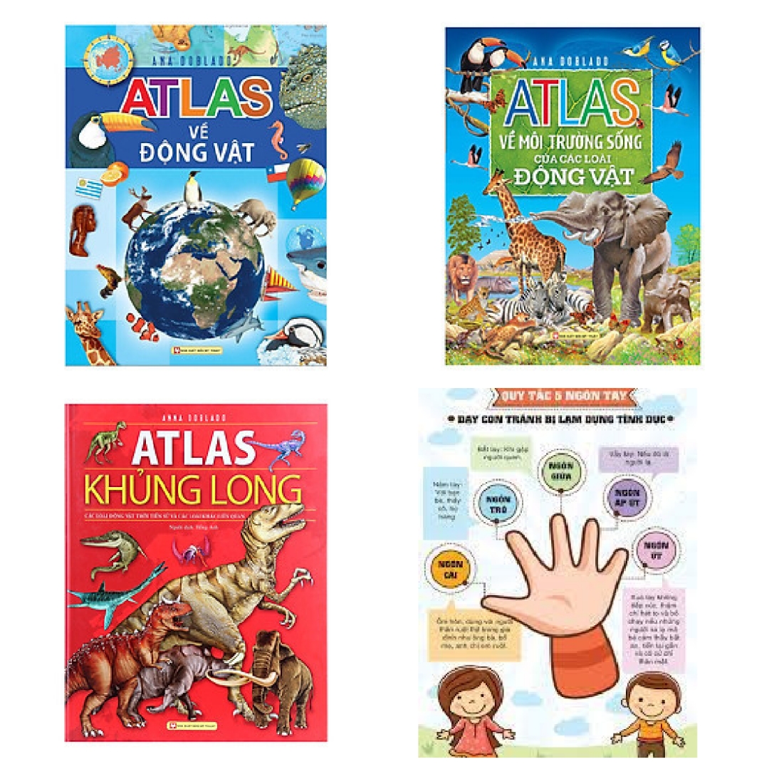 Combo 3 cuốn kiến thức bách khoa bổ ích: Atlas Về Các Loài Động Vật + Atlas Môi Trường Sống Của Các Loài Động Vật + Atlas Khủng Long + Poster an toàn