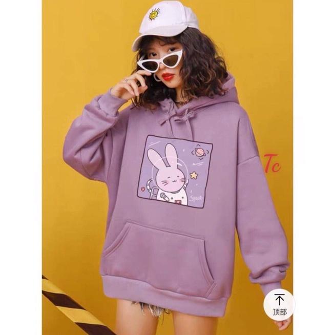 Áo Hoodie Thỏ Tím phong cách Ulzzang Hàn Quốc, áo nỉ cotton tay dài CoolZ CZ0701