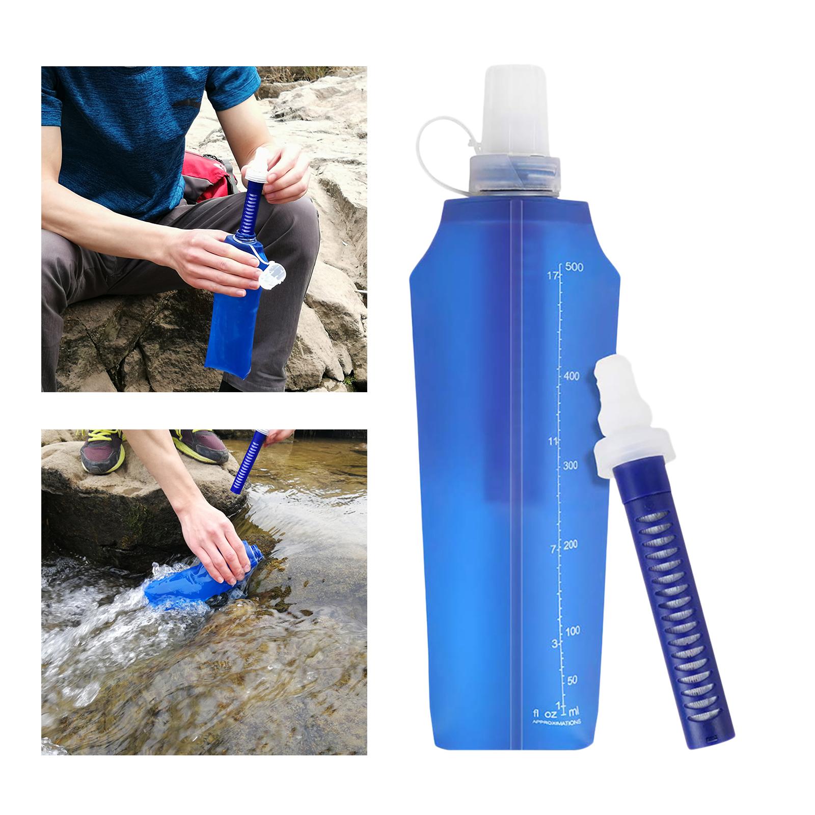 Collapsible Water Filter Canteens for Hiking, Water Bag/Bottle with Filter, Squeeze Water Through a Filter, Lightweight, BPA Free, Leak Proof