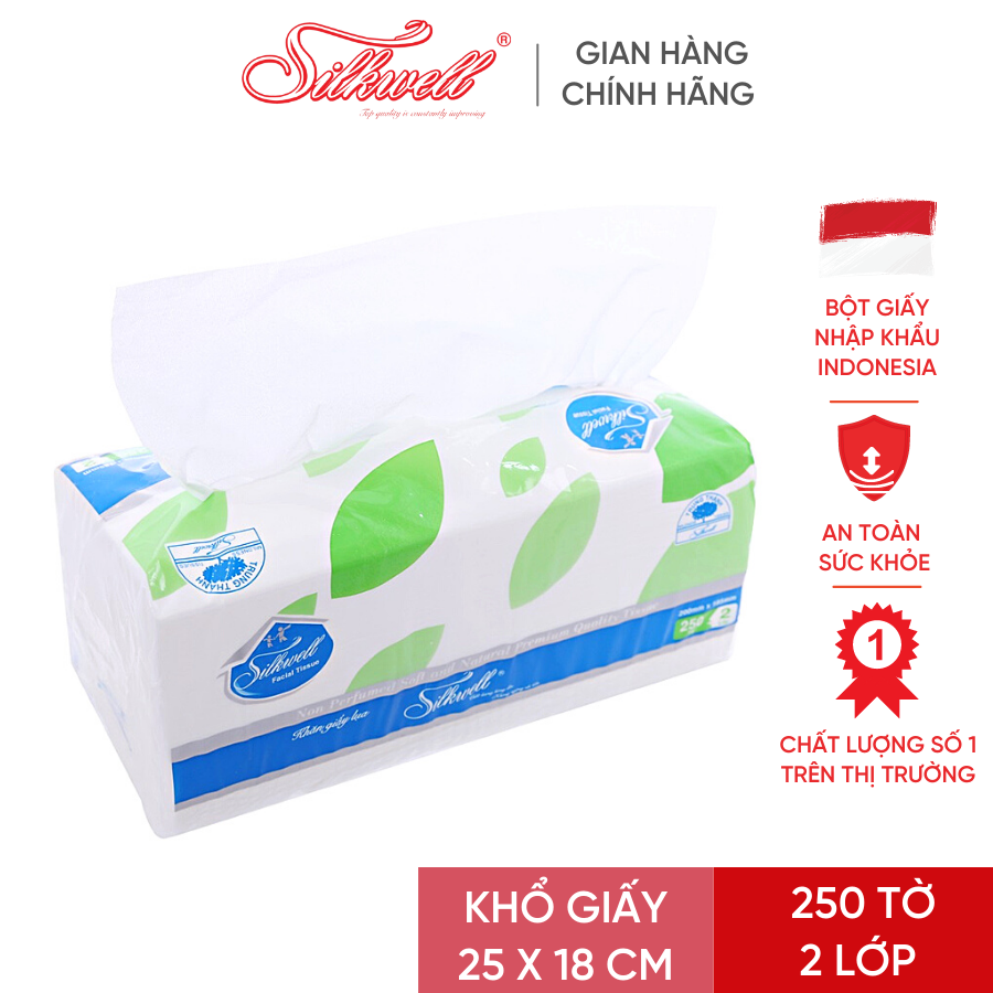 Giấy ăn Silkwell 250 tờ khổ 200, khăn giấy rút lụa siêu mềm mịn không tẩy trắng hàng chính hãng