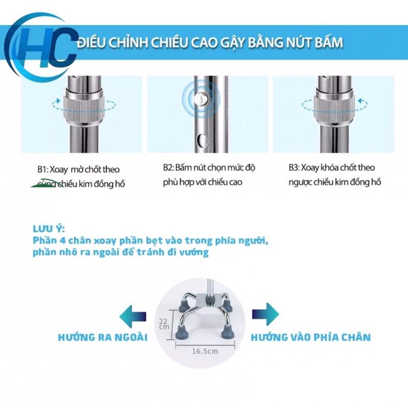 Gậy 4 Chân Thấp Lucass B-924 (Có Thể Tăng Giảm Chiều Cao)