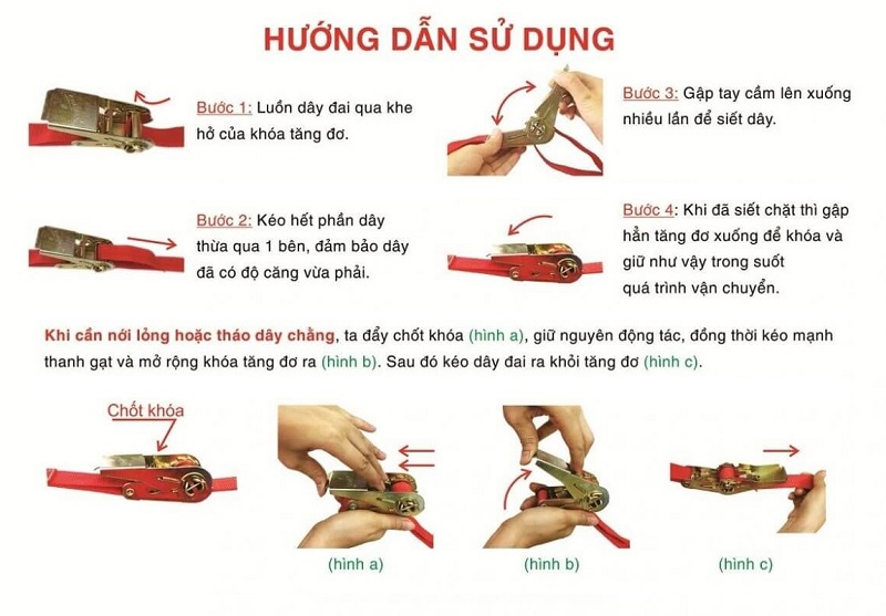 Dây chằng hàng, buộc hàng tăng đơ không móc, màu cam bản 2.5cm chiều dài 2-5-8-10-15m - NIKITA