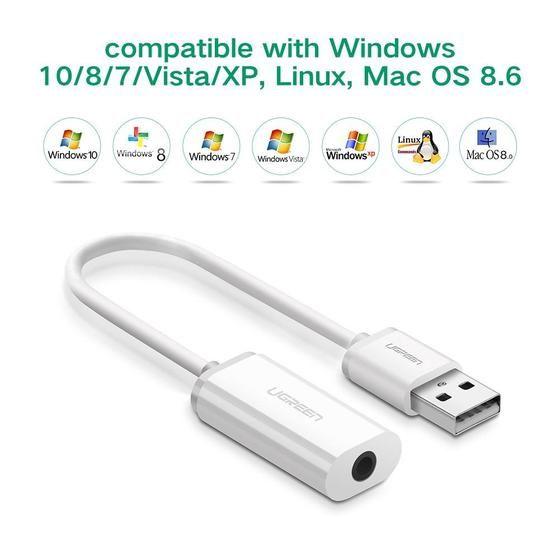 Ugreen UG40520US206TK USB 2.0 ra 3.5mm Aux bộ chuyển âm thanh không có micro màu trắng - HÀNG CHÍNH HÃNG