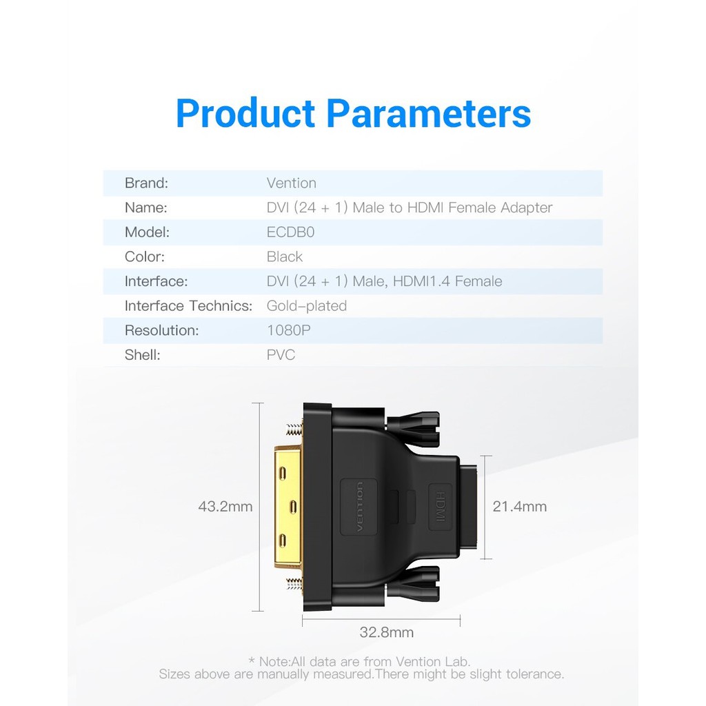 [ DVI 24+1 male ra HDMI female ] Đầu chuyển 2 chiều DVI 24+1 ra HDMI Vention ECDB0 - Hàng chính hãng