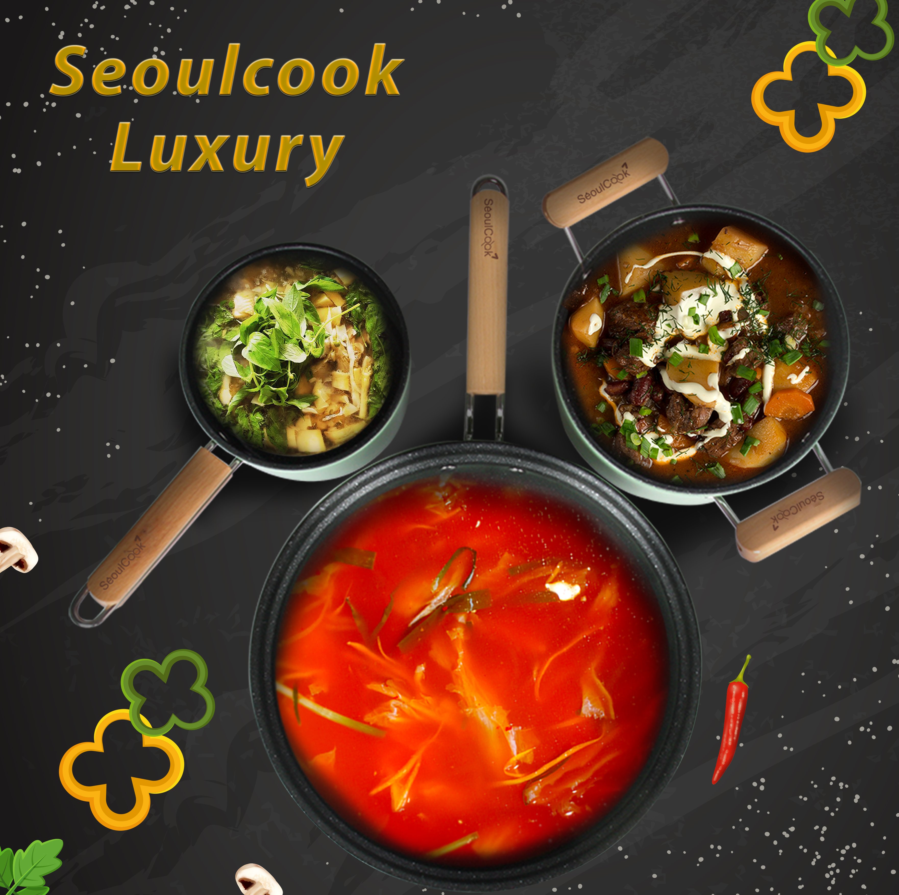 Seoulcook Luxury – Chảo sâu lòng 32cm đáy từ / Induction cao cấp Hàn Quốc, chống dính vân đá an toàn cho sức khỏe, dùng được tất cả các loại bếp – Hàng chính hãng