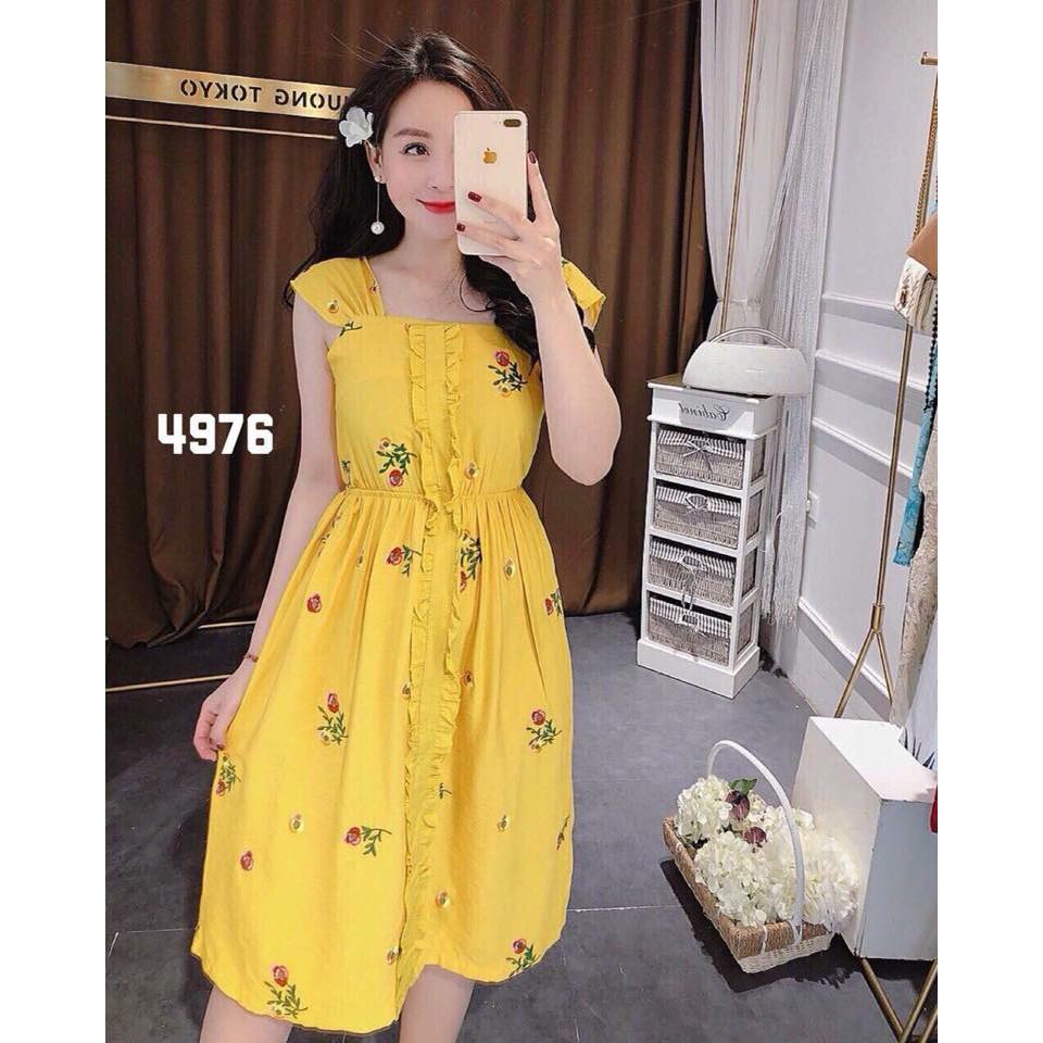 Đầm xòe thêu hoa viền bèo xinh xắn