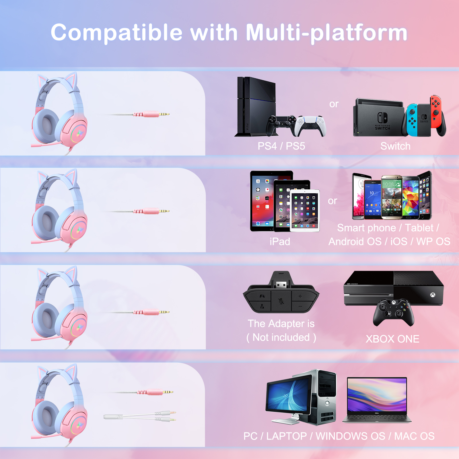 Tai Nghe Chơi Game Onikuma K9 Rgb Âm Thanh Nổi Có Tai Mèo Dành Cho Ps4, Xbox, Pc Và Switch - Hàng Chính Hãng