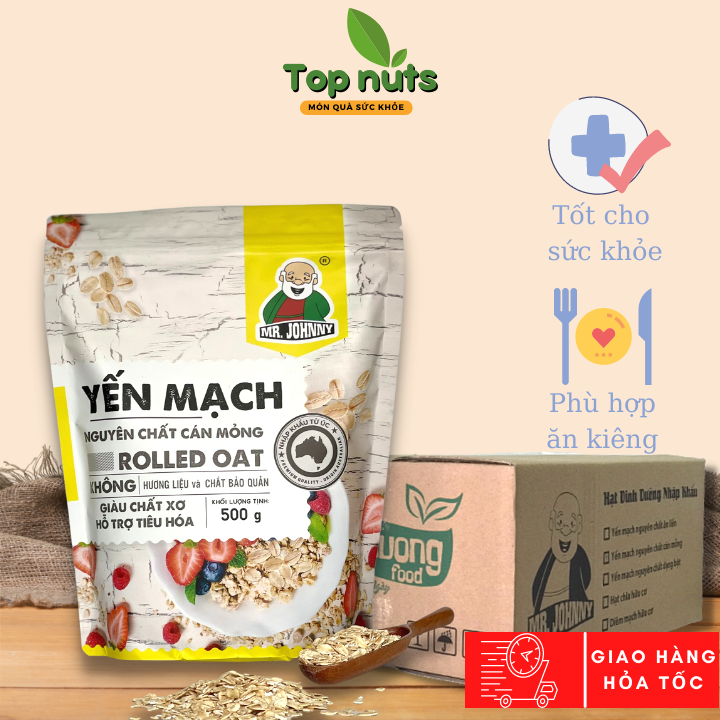 Thùng 10 Bịch 500g Yến Mạch Úc Tươi Mr Johnny - Cho người ăn kiêng, giảm cân - Cán mỏng - Rolled Oat (Vàng)