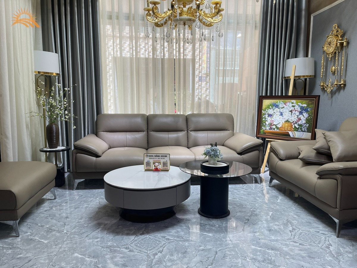 Combo ghế sofa băng da bò Italy Juno sofa màu xám cafe – SBFCT05 2m2 hàng cao cấp chuẩn da bò nhập khẩu Ý