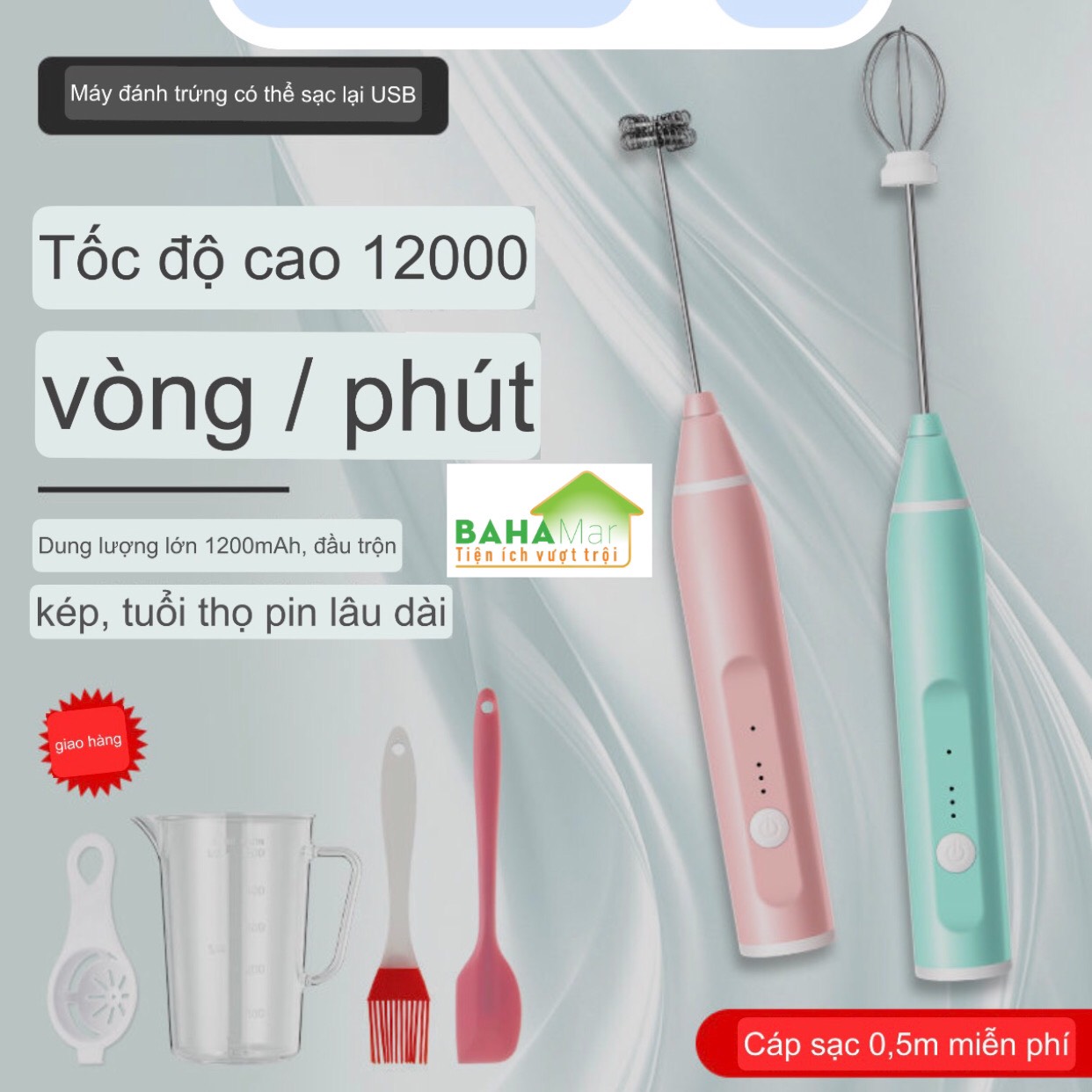 MÁY ĐÁNH TRỨNG, TẠO BỌT, KHUẤY TRỘN BỘT SỮA CẦM TAY CÓ SẠC ĐIỆN &quot;BAHAMAR&quot; Tạo bọt tinh tế tự chế lattes, cappuccinos, socola nóng và nhiều loại khác nữa.