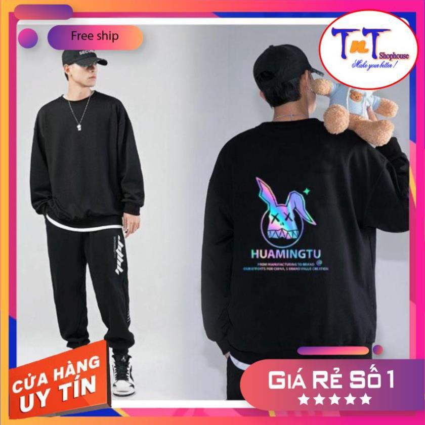 AS33 Áo Sweater Thỏ Huamingtu Phản Quang, Aó Nỉ Dài Tay Nam Nữ Cá Tính, thời trang công sở