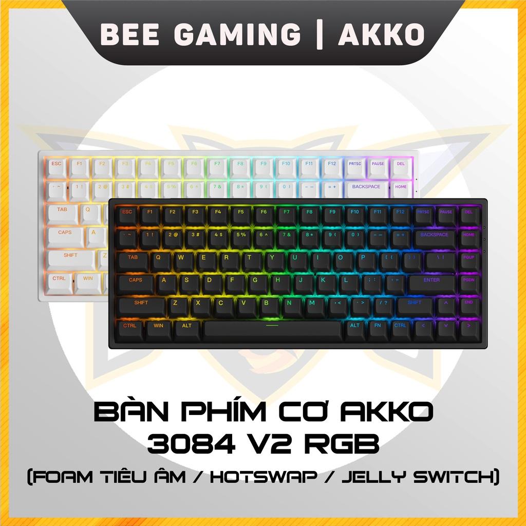 Bàn phím cơ chính hãng  AKKO 3084 v2 RGB – Black / White (Foam tiêu âm / Hotswap / AKKO CS Jelly switch