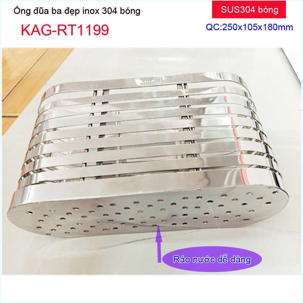 Ống  đựng đũa Inox 304, ống đũa nhà bếp 3 ngăn, ống đũa cao cấp nam dẹt KAG-304RT1117 inox bóng sang trọng