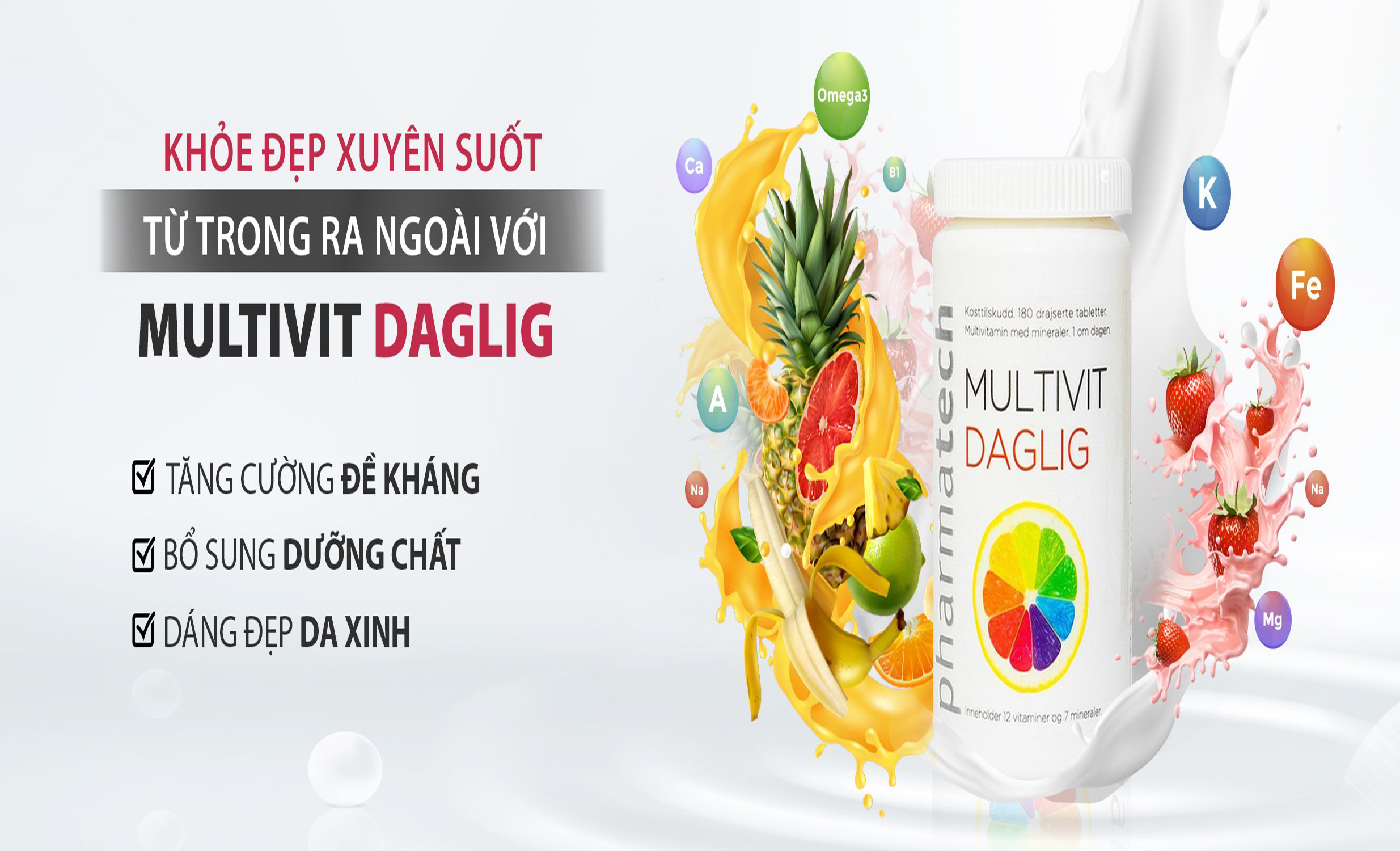 Viên nang bổ sung vitamin và khoáng chất Multivit Daglig lọ 180 viên