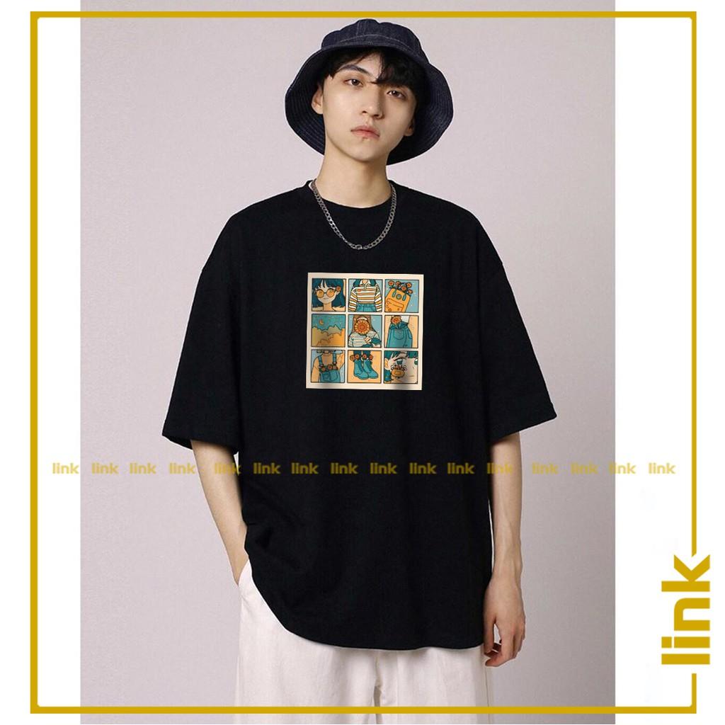 Áo thun unisex HOẠT HÌNH cute tay lỡ dáng rộng