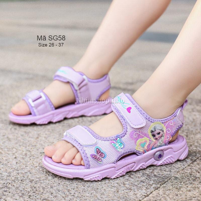 Sandal bé gái hình Elsa SG58 dép 2 quai mềm màu tím thời trang cho bé gái đi học đi biển năng động và cá tính