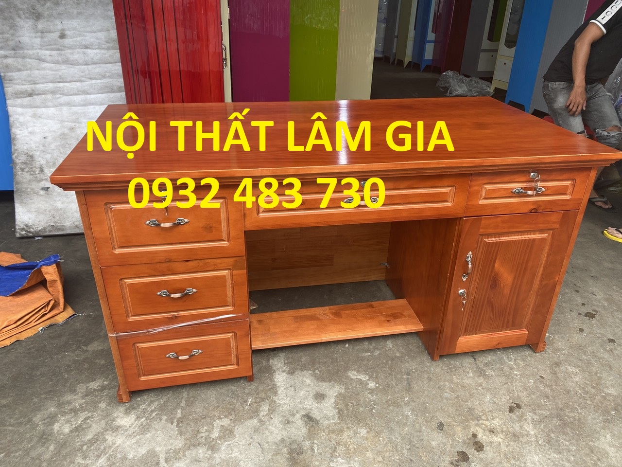 Bàn Làm Việc Gỗ Thông Nguyên khối rộng 1m4_LGBNK-14