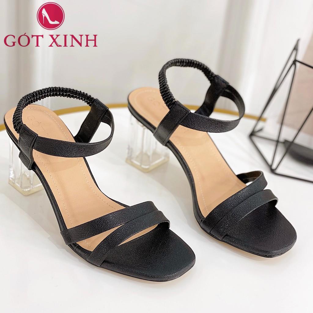 Sandal Cao Gót Gót Xinh GX251 5cm Da Mềm Hai Quai Đế Trụ Vuông Trong