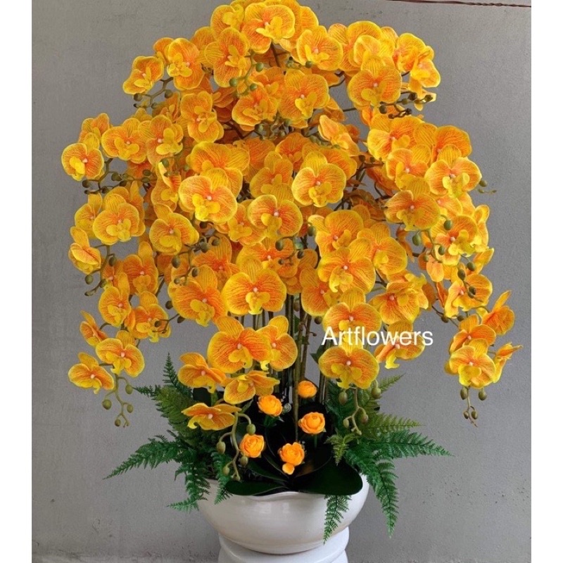 Cành hoa Lan hồ điệp giả - 1 cành - 3 nhánh - 12 bông - dài 100cm - Nhiều loại màu - Cây giả, hoa lụa trang trí nhà cửa