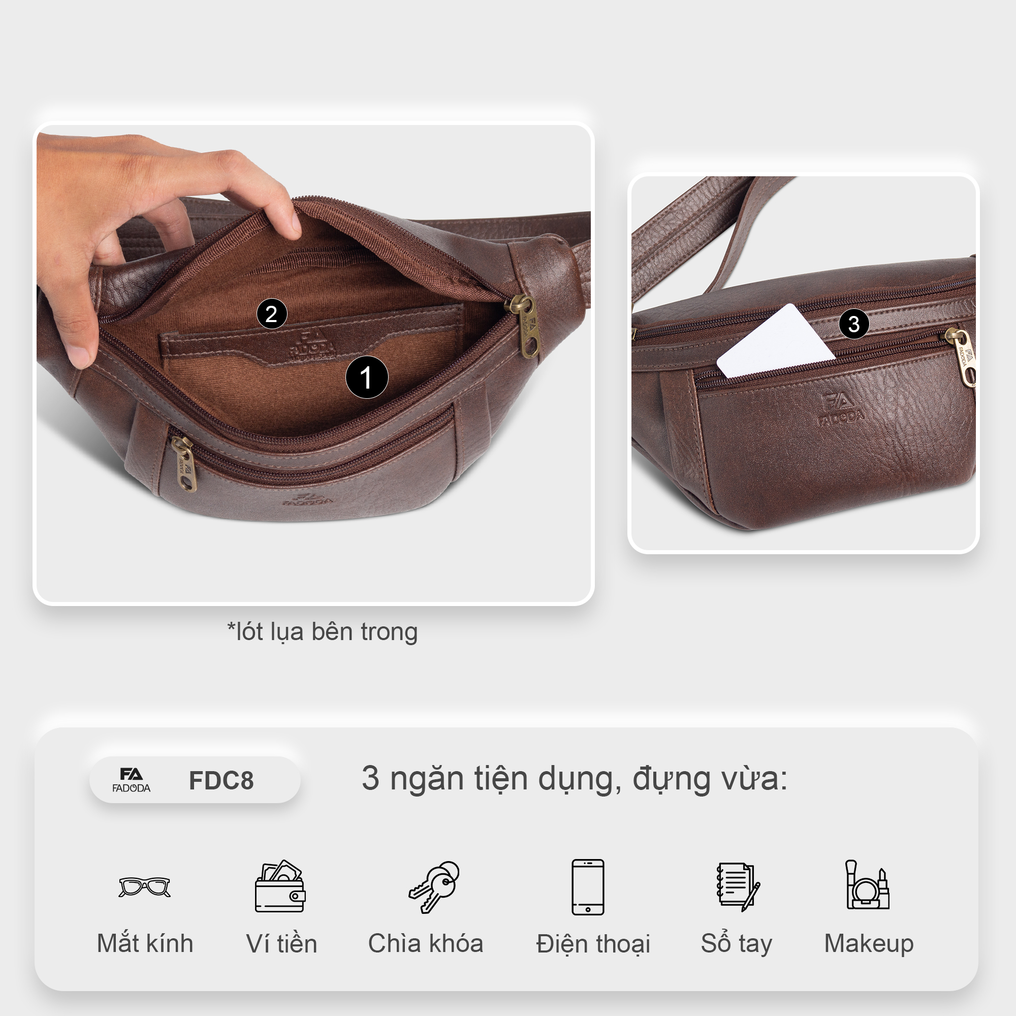 Túi đeo chéo bao tử thời trang unisex FADODA FDC8