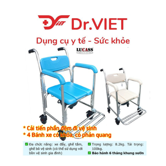 Ghế bô đa năng cao cấp Lucass X-62 mới (X-12 cũ),Có đệm, Bánh xe, có Chỗ gác chân, tiện lợi dễ dàng cho người lớn tuổi, bị thương