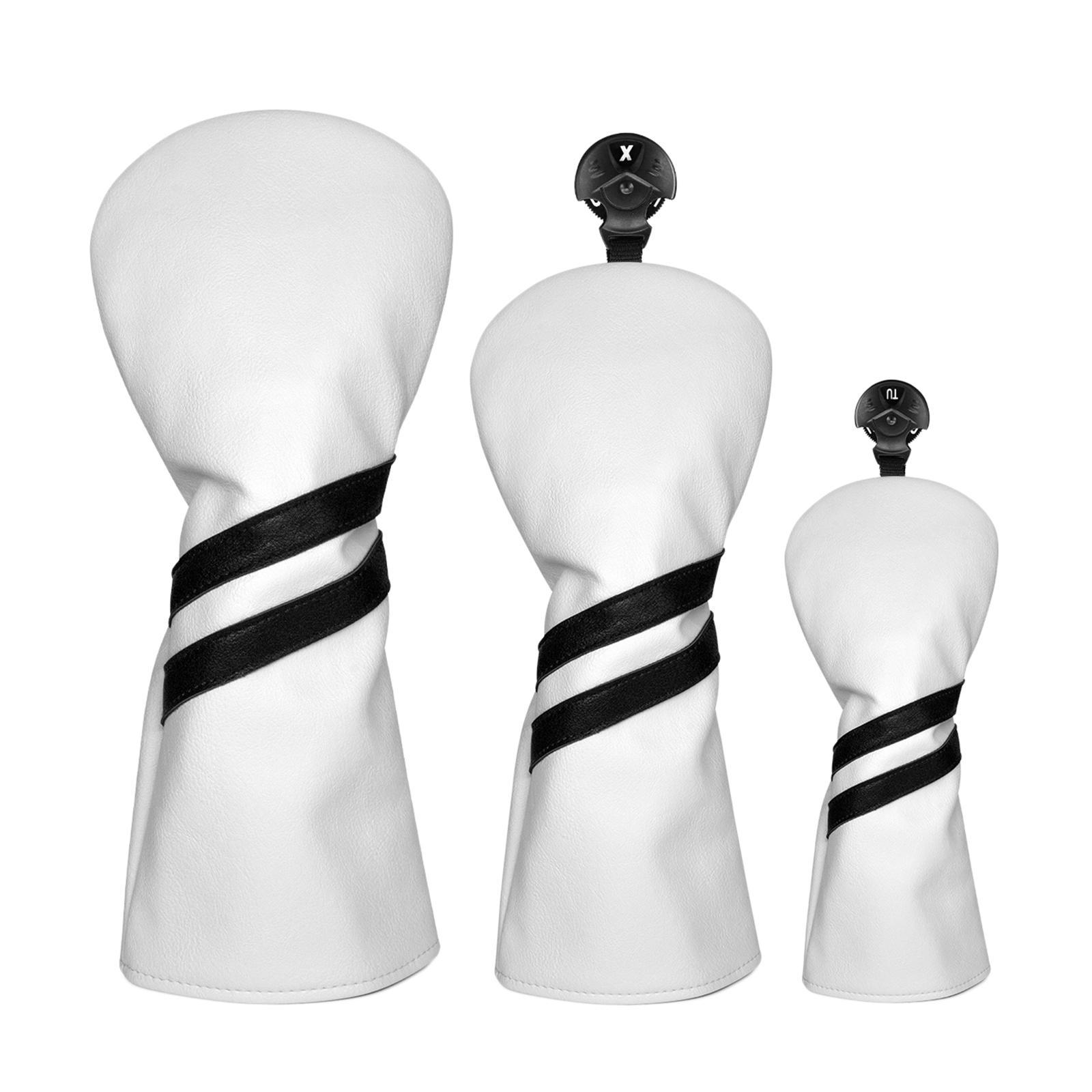 3x Golf Wood Head Cover Golf Club Headcover Men Women with Interchangeable No. Tag PU Leather Waterproof Golf Protector Guard