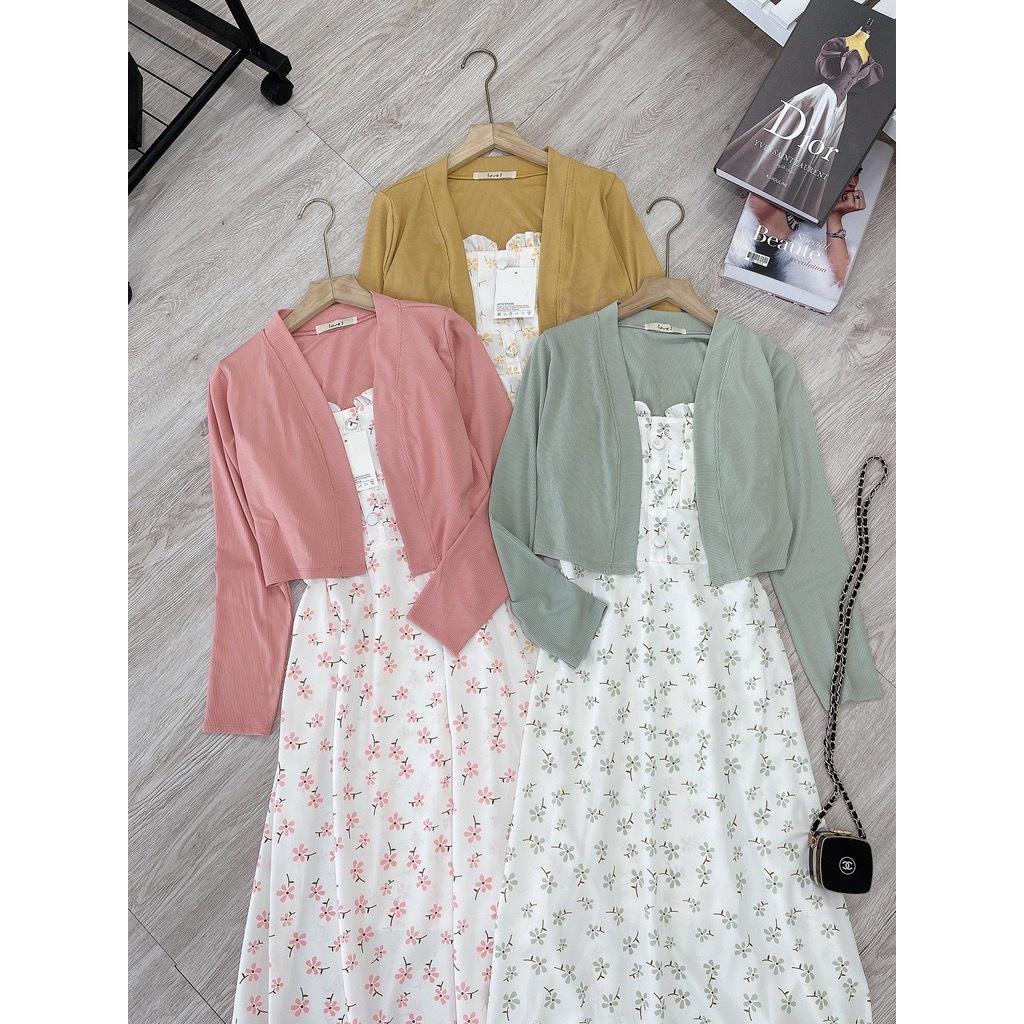 Set Váy Hoa 2 Dây Kèm Áo Khoác Cardigan Len Xốp Hot Hit